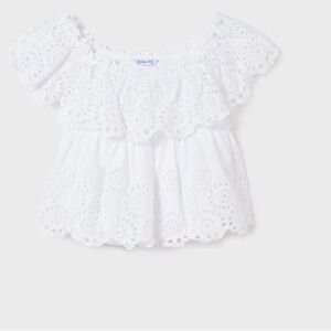 Size 10 Girls Mayoral Kids' White Eyelet Ruffle Top